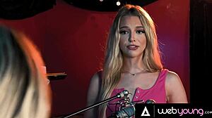 petite blonde chloe temple roughly fucks stepsister lily larimar's pussy with strap-on, licking and face fucking for band spot.