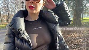 Blonde Beauty Flashes in Public Park