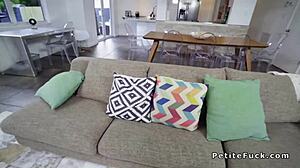 the petite chestnut girl blows and fucks a huge dick in this hardcore scene