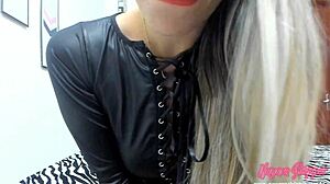 blonde latina in lingerie rips clothes for sexy striptease and masturbation