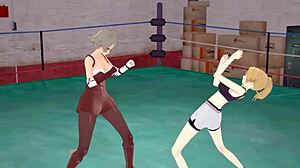 Eris gives blowjob at gym in hentai.