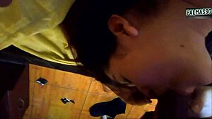 I love sucking my stepbrother's cock until he cums in my mouth, almost vomited, homemade real video