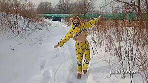 Winter naked stories of flashing pussy in snow