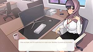 in this hentai game, my tsundere boss teases with massive tits out of her outfit 😘🎮