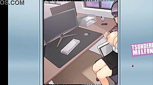 in this hentai game, my tsundere boss teases with massive tits out of her outfit 😘🎮