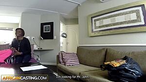 Black Babe Sucks Big White Cock in Homemade Audition