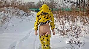 Winter naked stories of flashing pussy in snow