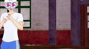 Eris gives blowjob at gym in hentai.