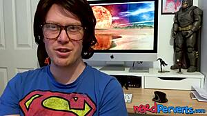 I got two lucky nerds blown by this insatiable UK slut, stockings and all!