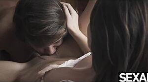 Lesbian Brunette Licks Girlfriend's Pussy