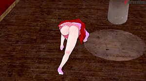 Eris gives blowjob at gym in hentai.