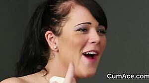 Watch this frisky hottie get cum shot on her face and gulp all the ejaculate?