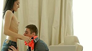 lascivious teen amateur gives blowjob to boyfriend before hardcore fucking