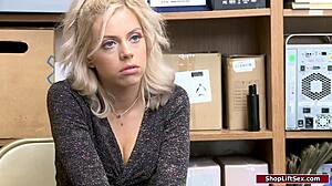 teen babe fucks officer to get free in lingerie at work