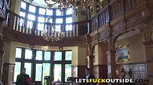 Damn! He pounds the bride rough in the forest for outdoor action!