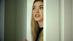 Milf bride teases with small tits in stockings, masturbating.