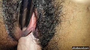 amateur latina girlfriend uses vibrator on hairy pussy in homemade pov