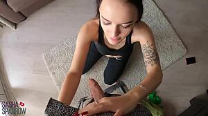 brunette babe enjoys deepthroat and anal after gym workout