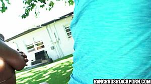 Ebony milf with huge tits sucks white cock in POV. Her oral skills are pure fire!