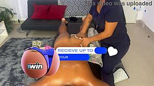 In this homemade massage, the young girl gives a blowjob and face fucking for a risky cum ending