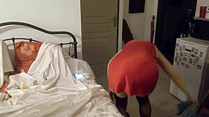 White slut in satin dress gets bold blowjob and anal fucking