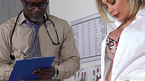 Busty lovers catch Chessie Kay's screams through the door during hardcore action