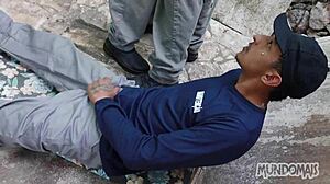 During lunch break, three guys indulge in bareback fucking with big cocks