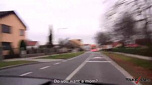 Nasty secretary tells handsome dude to fuck her tight pussy in the van now