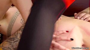 kinky dp threesome with bondage and gagging on upper floor