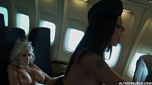 Stunning Hostesses Squirting Together in Boeing 777 Play