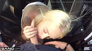 Naughty girl fucks in cop car!