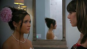 Milf bride teases with small tits in stockings, masturbating.