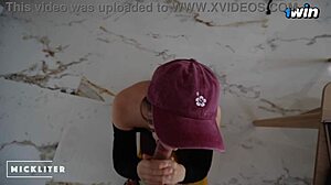 Pizza girl tries to run after eating, but I make her suck my cock.