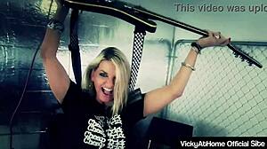 Hot blonde vicky vette rubs pussy and gives titjob