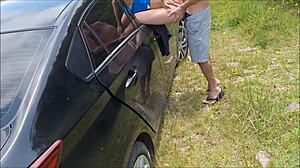 wife showing her ass in the car window for strangers to fuck