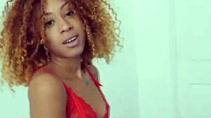 My ebony girlfriend gave me an anniversary blowjob in lingerie, it was so hot and interracial, feeling her mouth on my cock.