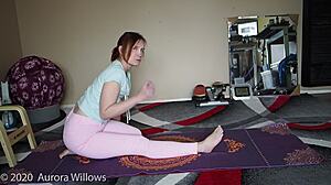 yoga lesson with mature brunette