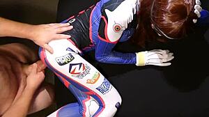 tiny d va in overwatch cosplay moans on thick cock
