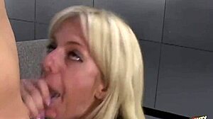 Blonde office lady gets her mouth fucked in 69 and her asshole opened up