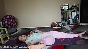 yoga lesson with mature brunette