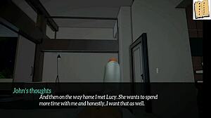 In my new family, the brunette milf with big tits gives a handjob and cumshot to the monster cock during the game.