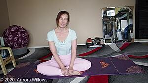 yoga lesson with mature brunette