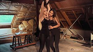 Young lesbians engage in bondage sex with kissing, licking, fingering, and masturbation leading to orgasm