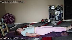 yoga lesson with mature brunette