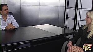 Blonde office lady gets her mouth fucked in 69 and her asshole opened up