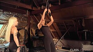 Young lesbians engage in bondage sex with kissing, licking, fingering, and masturbation leading to orgasm