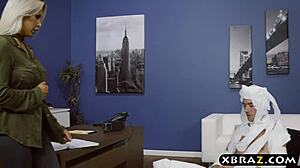 Halloween at work turns into sex with the big tits boss