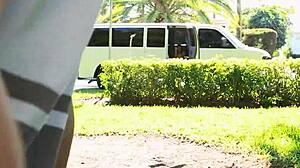 Tiny teen Veronica Rodriguez surprises with taking multiple cocks publicly on the bus.