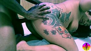 Colombian redhead Paty Angel passionately fucks gifted African Latrel in interracial scene