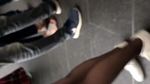 Upskirt voyeur in public outdoor skirt